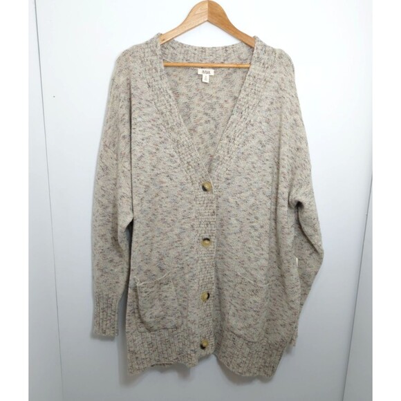 a.n.a Plus Women's Size 1X Long Sleeve Button Open Front Cardigan Tan Oatmeal - Picture 2 of 14